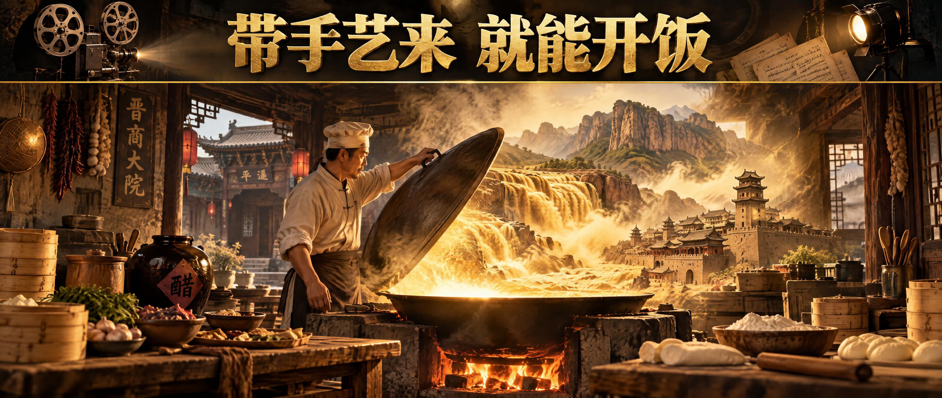 宽屏电影画幅2.35:1。画面分为上下两部分，中间一条细金色横… - 图片创意预览