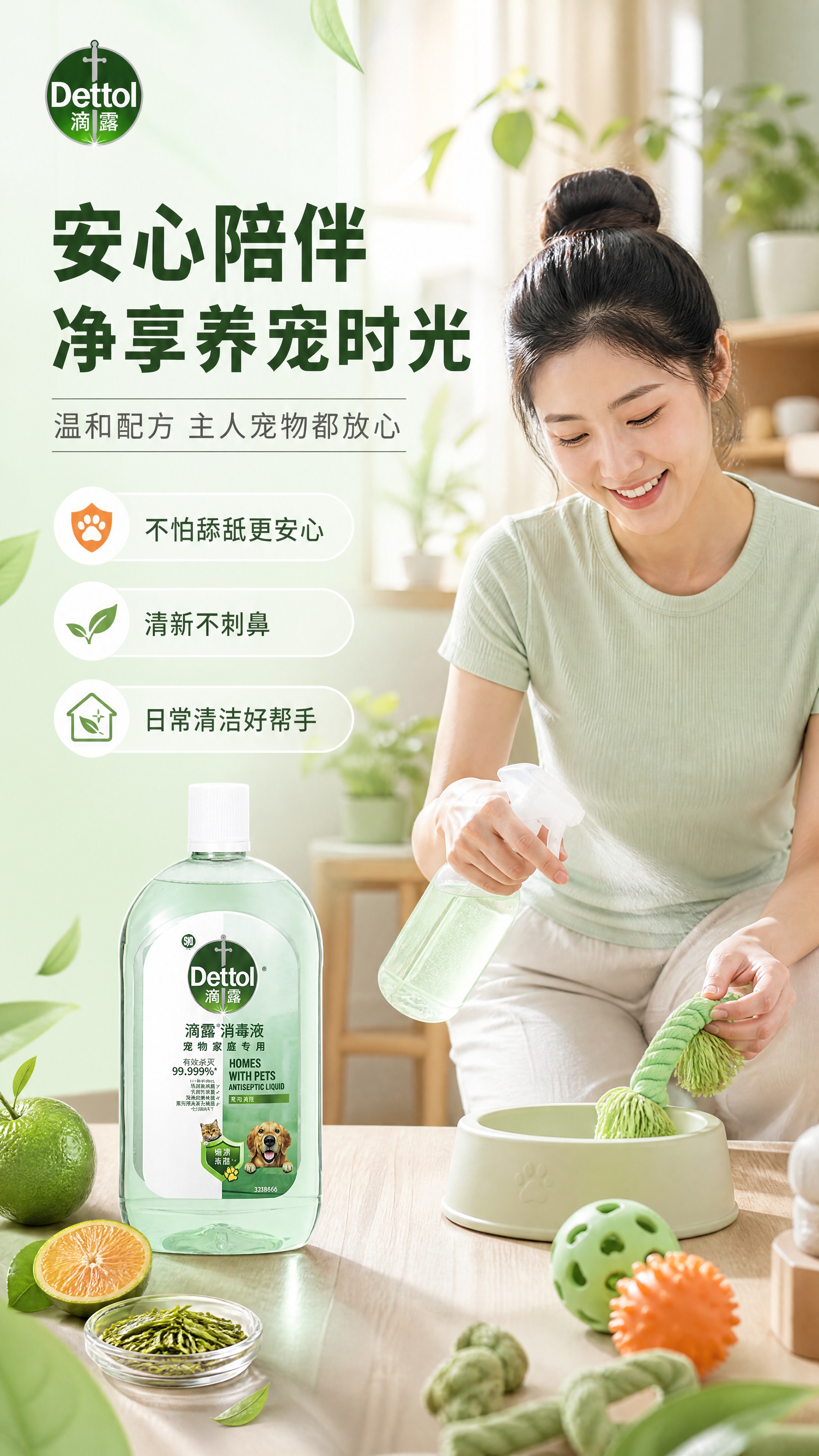[商品] 使用【图1】滴露宠物消毒液1L装茶语青柑香透明绿瓶；… - 图片创意预览