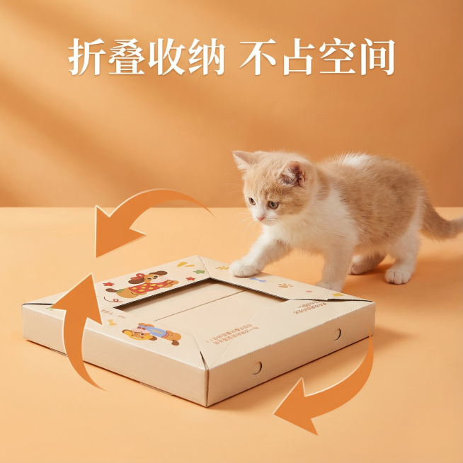 这张图片是产品主体这款产品是一次性猫砂盆 产品主体颜色不改变 我需要设计20张主图在拼多多上面售卖   主图场景布局设计用小猫等 等背景元素 整体色调暖色，可爱 显得高级一些  主图文案内容 月刨猫砂预览效果