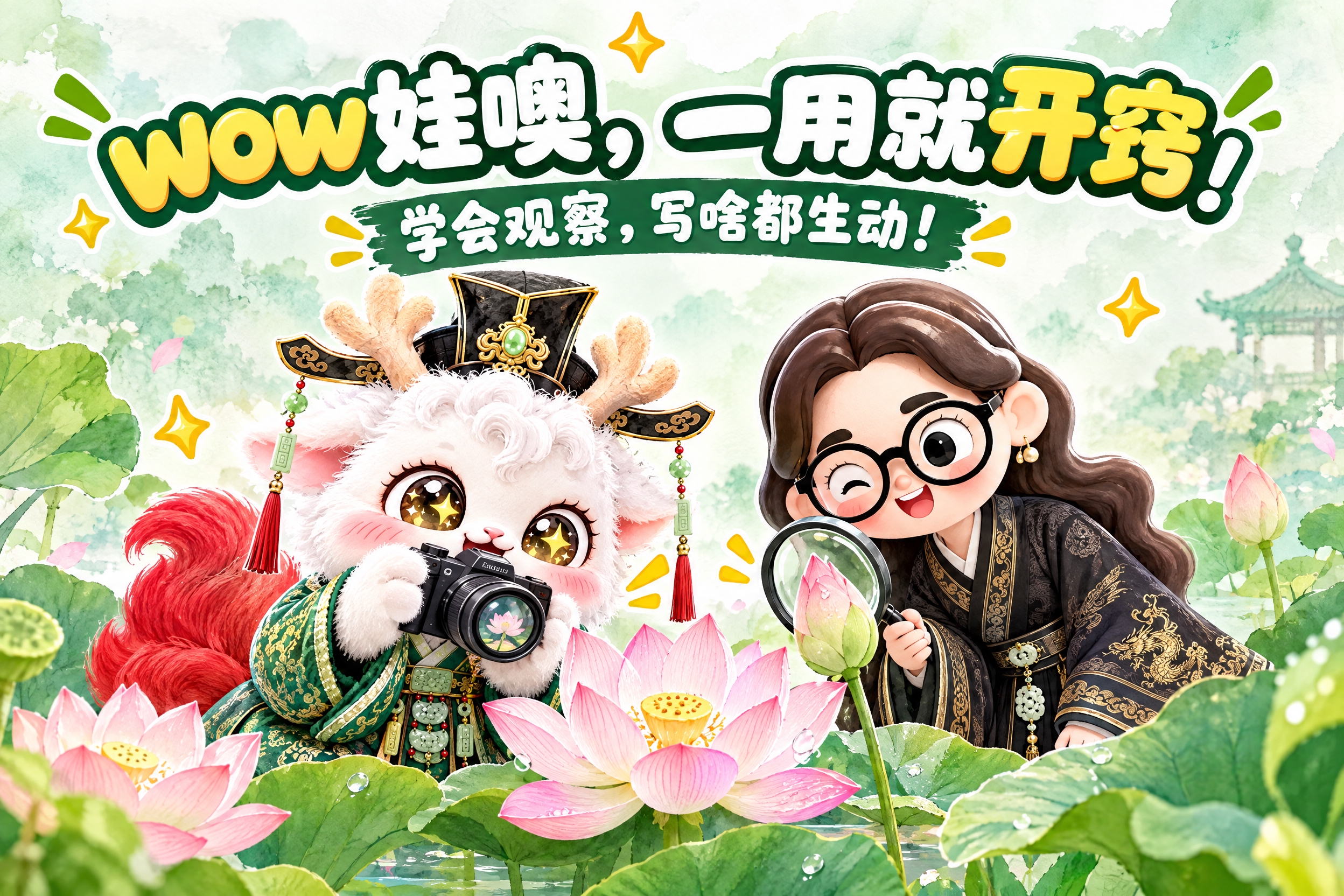 横版6寸比例的结尾页设计，大标题为"wow娃噢，一用就开窍！"… - 图片创意预览