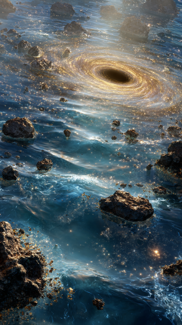 Realistic celestial river and cosmic black hole fusion, dreamcore aesthetic, extreme visual tension,预览效果