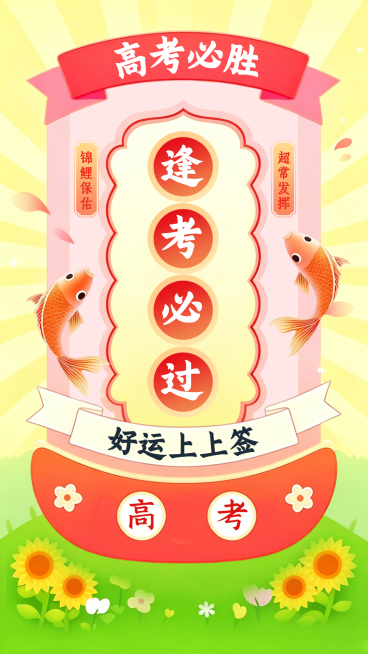 高考必胜祝福好运符喜庆国潮风手机竖版海报预览效果