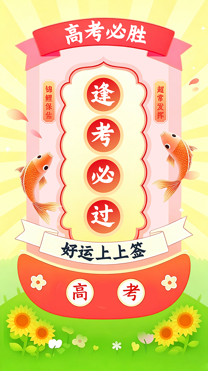 高考必胜祝福好运符喜庆国潮风手机竖版海报