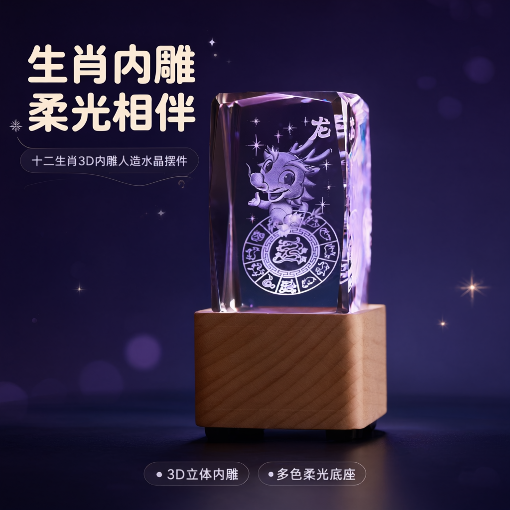 [商品] 使用【图1】十二生肖3D内雕发光人造水晶摆件（龙款）… - 图片创意预览