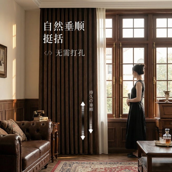 不改变窗帘的面料材质，切换不同的家装场景（最好是轻法式，欧式，复古风），改变角度，保留文字，一次生成4张；预览效果