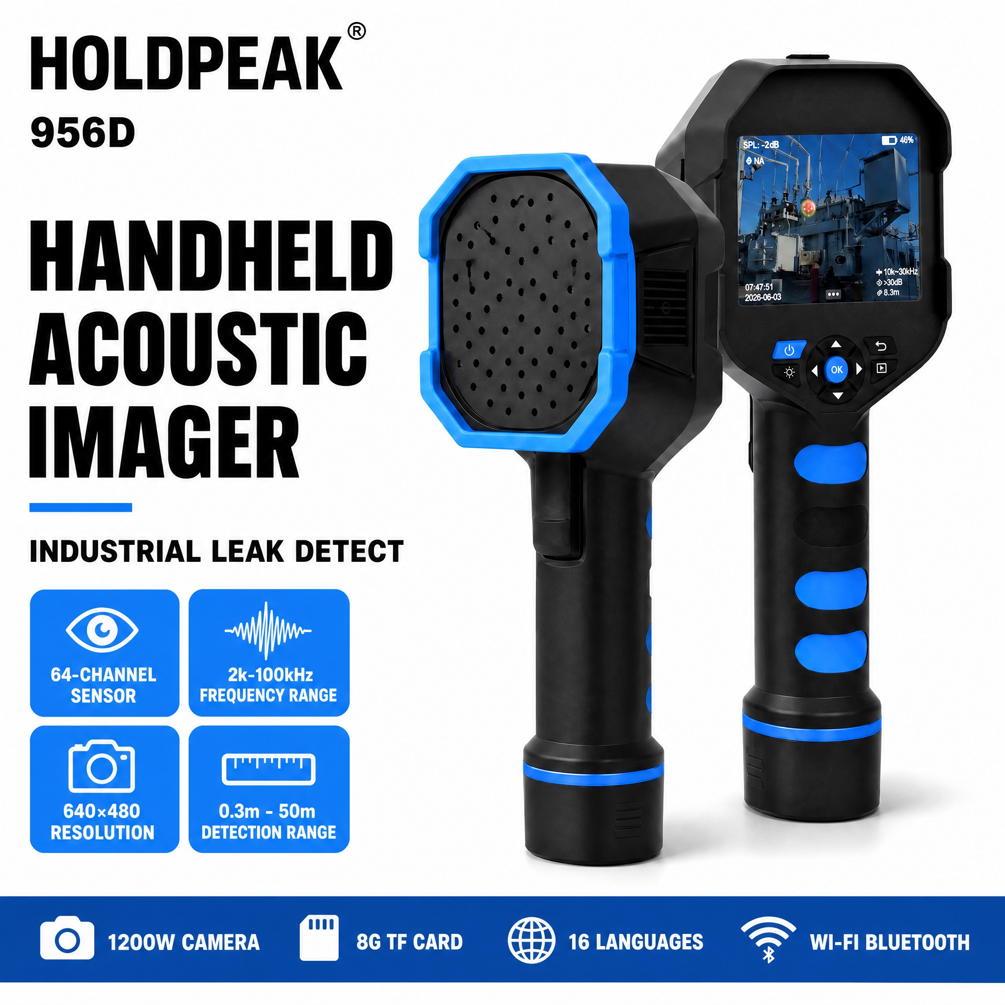 基于输入的HOLDPEAK 956D手持声学成像仪产品图，生成… - 图片创意预览