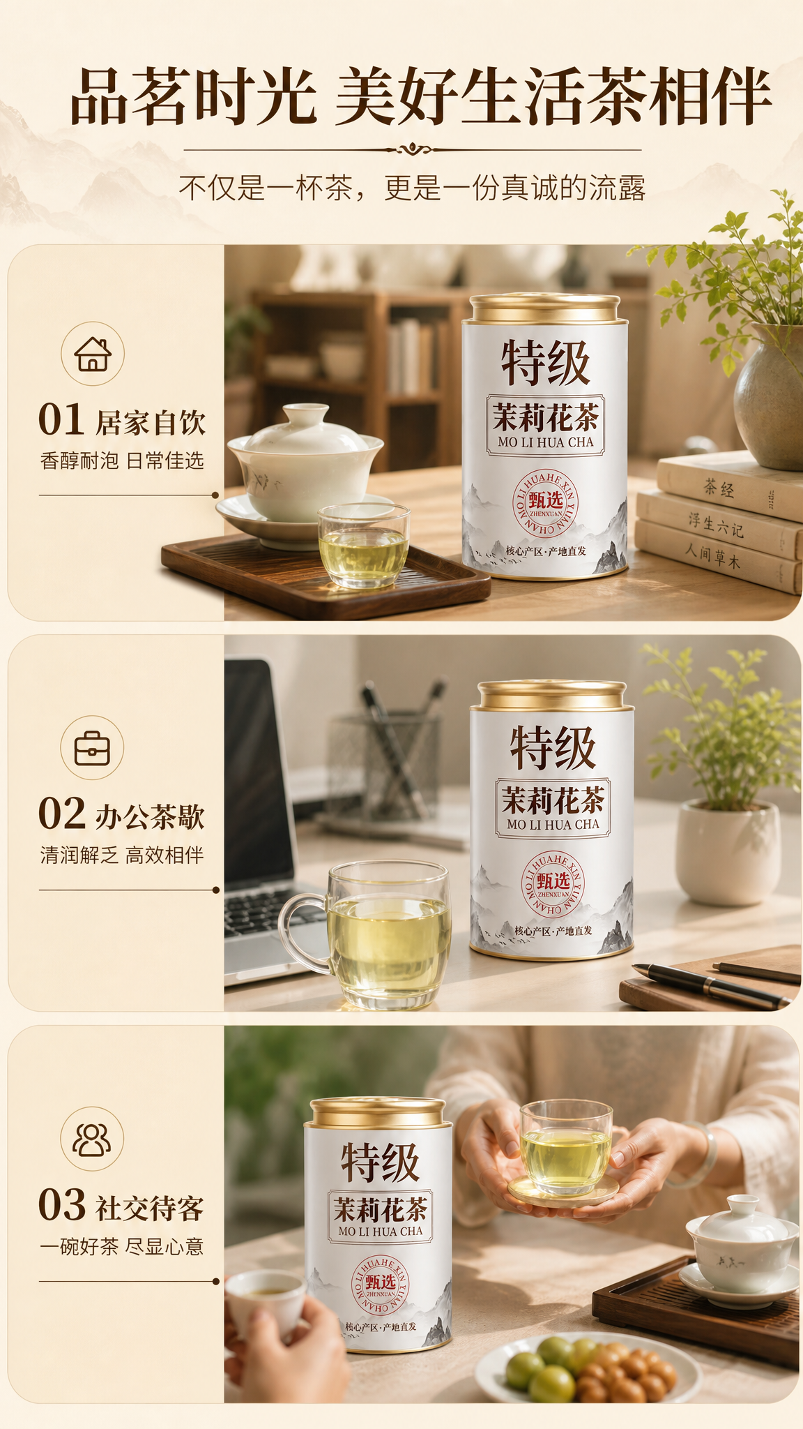 [商品] 使用【图1】特级茉莉花茶白色金盖罐装；保留罐体结构、… - 图片创意预览
