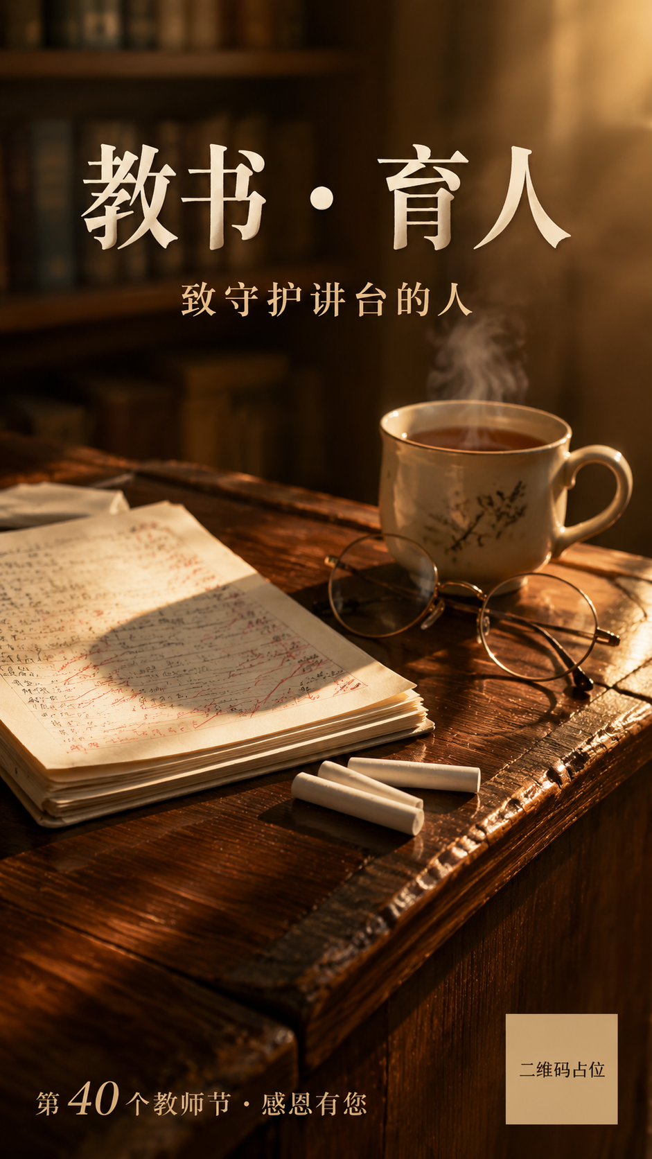 9:16竖版3D半写实质感教师节海报，微距静物氛围，具象写实光… - 图片创意预览