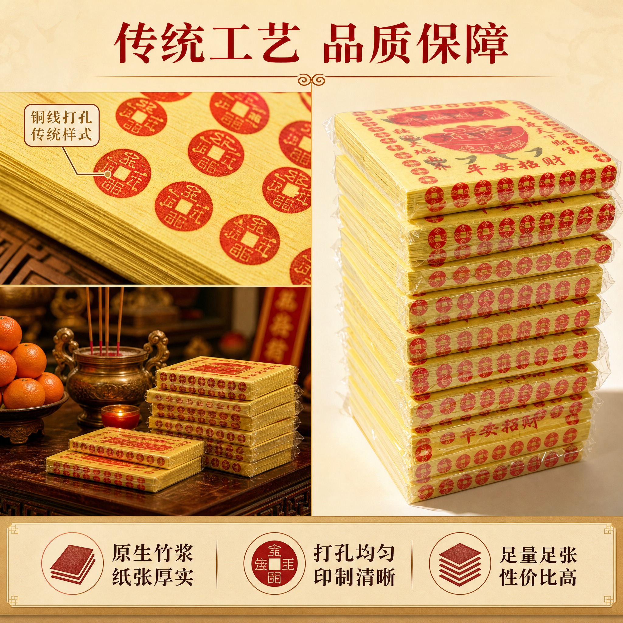 [主图-2] 传统火纸打孔纸细节与使用场景展示图，突出产品的材… - 图片创意预览