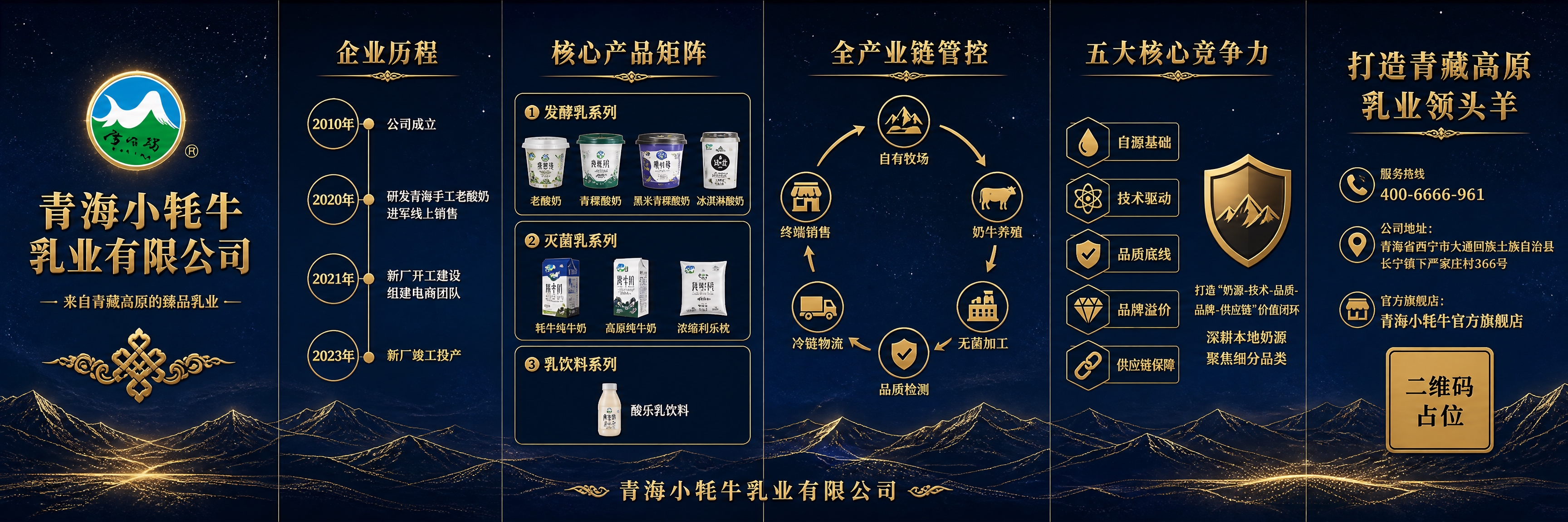 企业三折页展开图，横版六面布局，通体统一深蓝金色高端商务风格，… - 图片创意预览