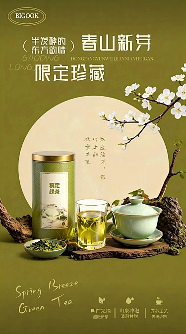 中式高级感电商茶叶全屏竖版海报