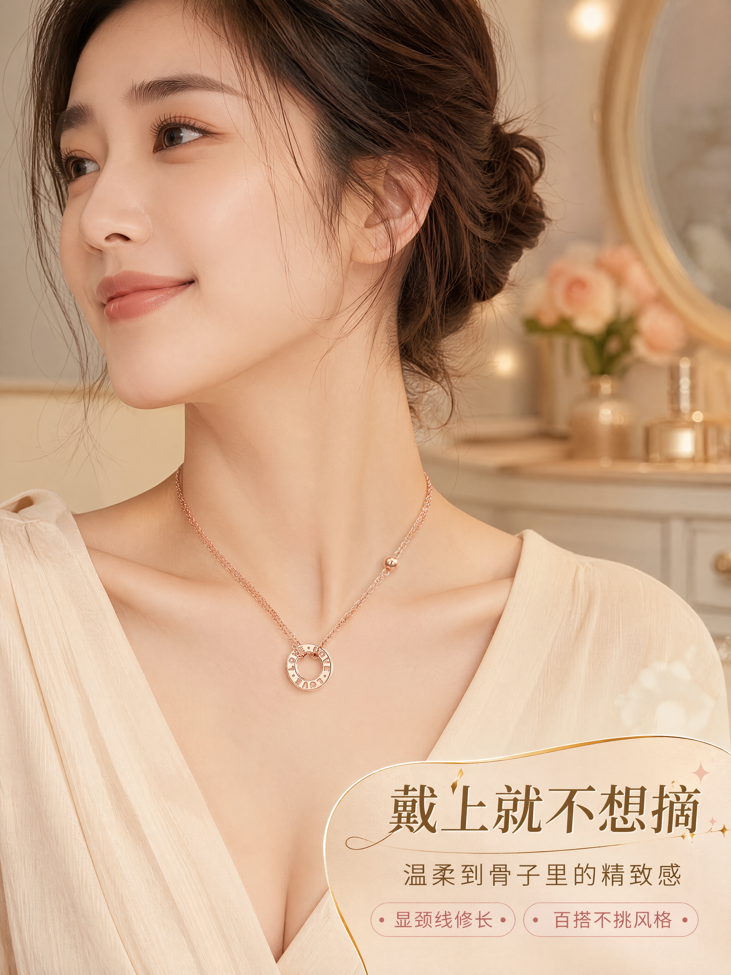 [商品] 使用【图1】LOVE圆环玫瑰金项链；保留双层链、LO… - 图片创意预览
