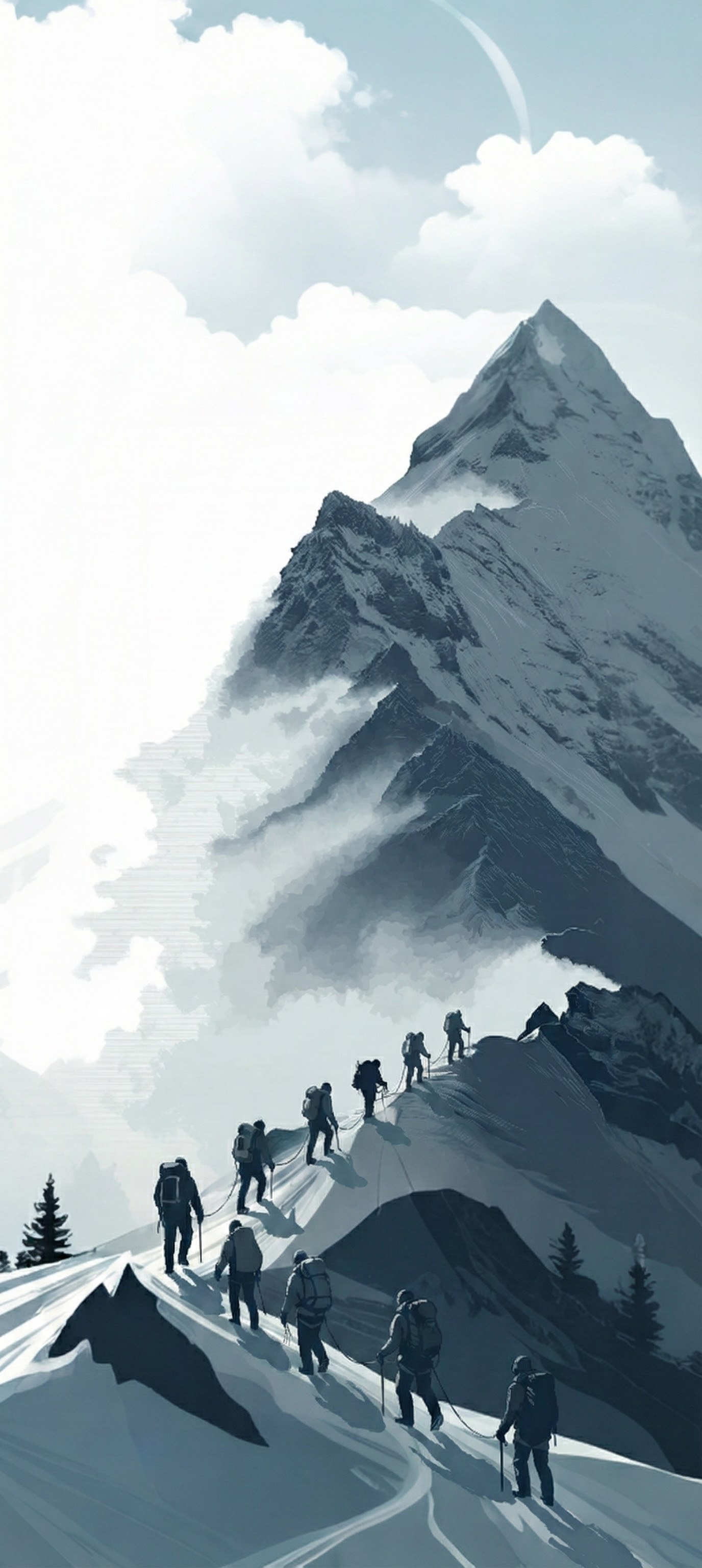 把人物移到山顶，同时人物增加到8人，形成团队在登山的效果 - 图片创意预览