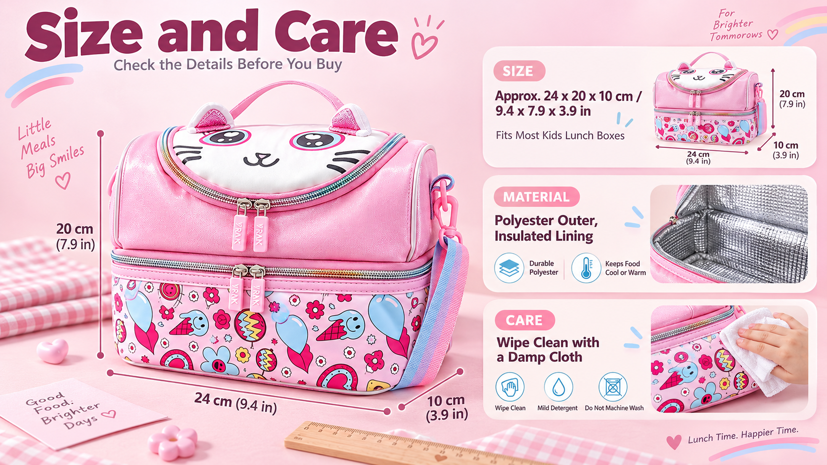 [商品] 使用【图1】粉色卡通猫双层保温便当包：保留猫脸翻盖、… - 图片创意预览