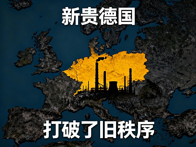 图 2 文案（图上文字）

新贵德国
打破了旧秩序

🎨 图 2 画面建议

工厂剪影 + 欧洲地图

德国区域高亮

其他国家略暗