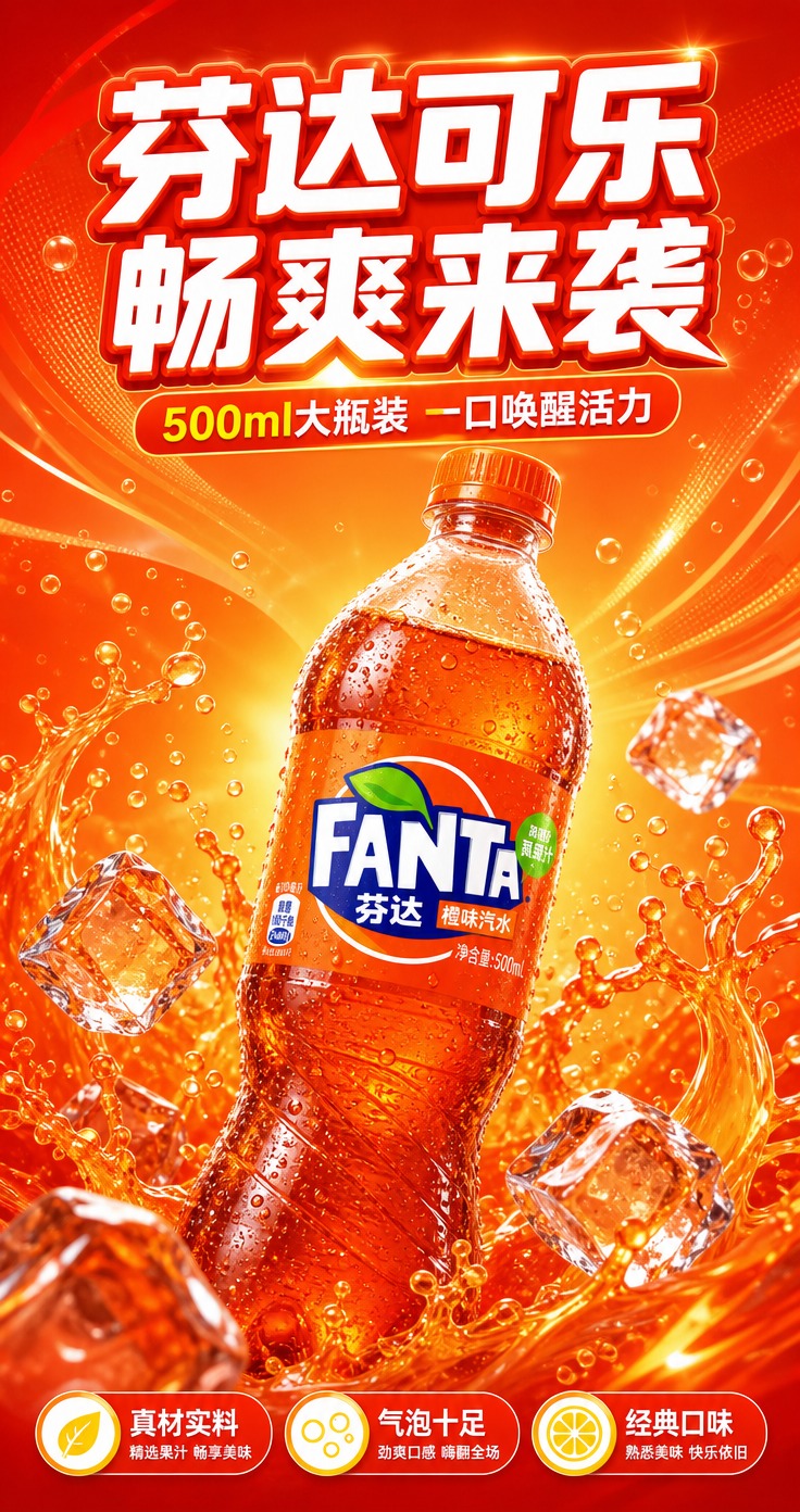 [商品] 芬达可乐500ml瓶装碳酸饮料，经典橙红色瓶身，保留… - 图片创意预览