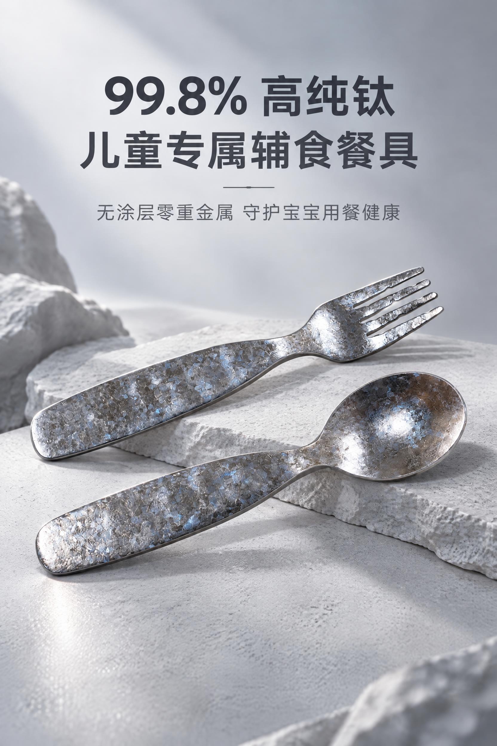 [商品] 使用上传的儿童纯钛叉勺套装产品图；保留叉勺整体结构、… - 图片创意预览