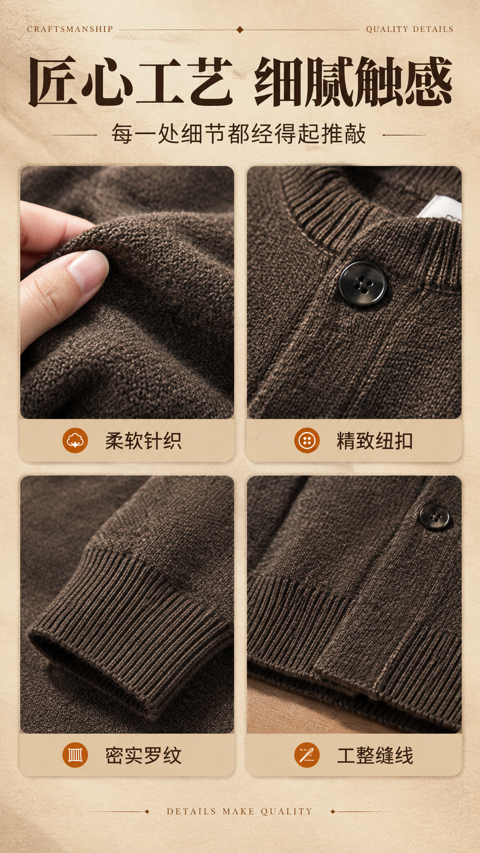 [商品] 使用【图1】深咖色男士圆领针织开衫；商品处理：保留针… - 图片创意预览