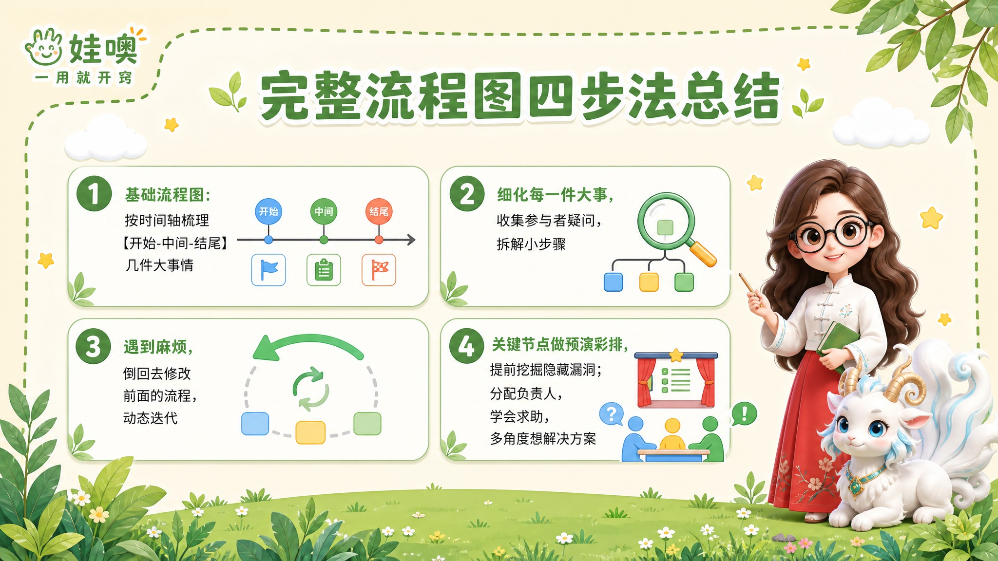 A4横版儿童教育PPT页面，清新杏色和绿色可爱风格，浅杏色背景… - 图片创意预览