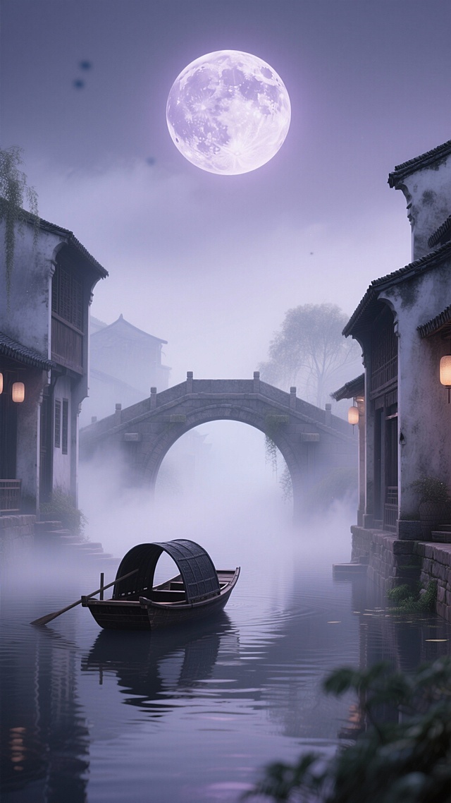 分析参考图，生成10张圆月的壁纸背景图。注意：每一张都是单独完整的图片，不要多张图拼接；每一张图中只能有一个月亮，不能有多个月亮同时存在。