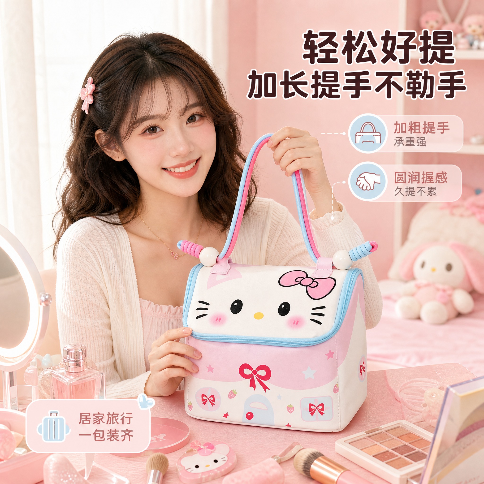 [主图-4] 真实使用场景图，核心任务：展示真人手提化妆包的居… - 图片创意预览