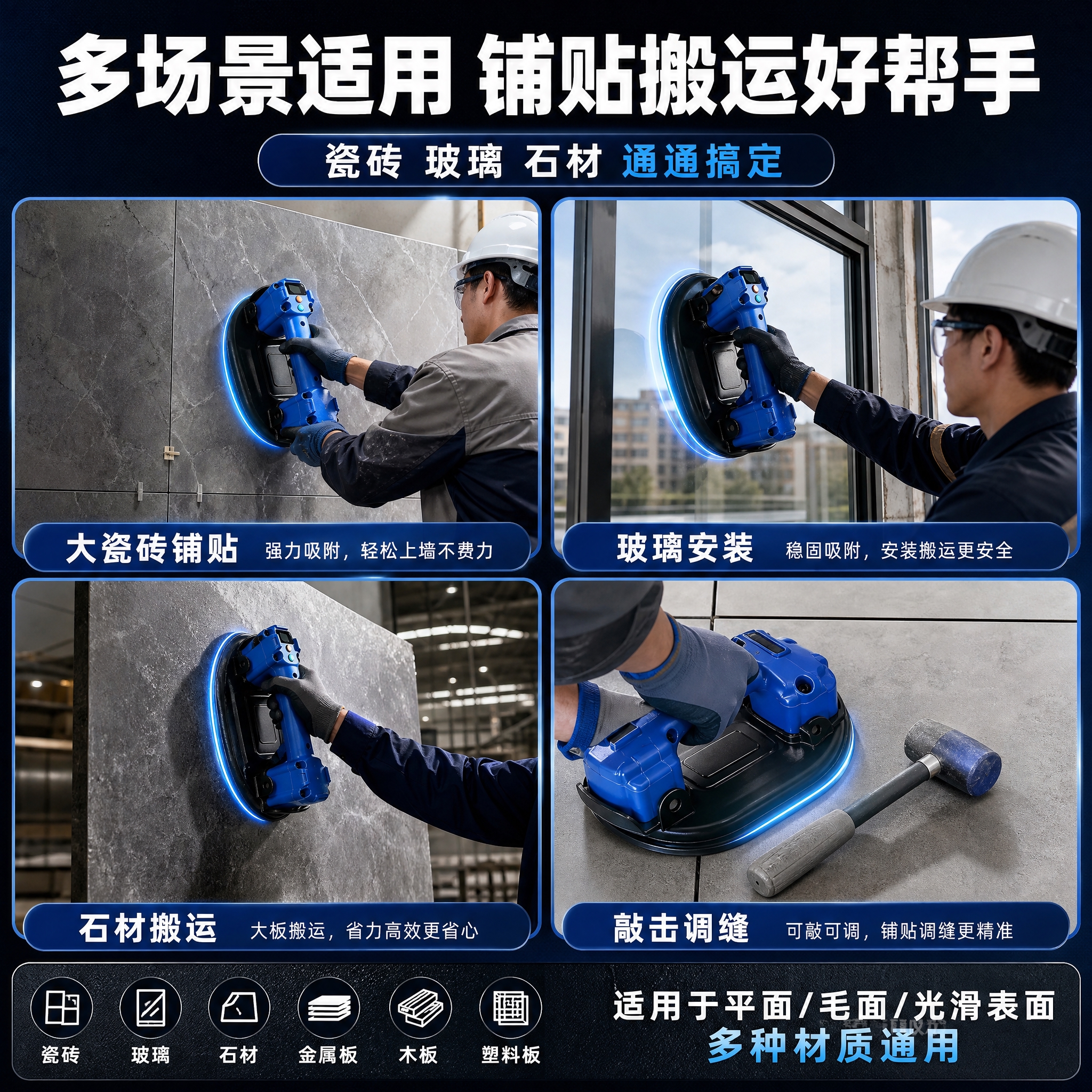 [主图-4] 多场景适用图，主题为瓷砖铺贴等多工况使用场景展示… - 图片创意预览