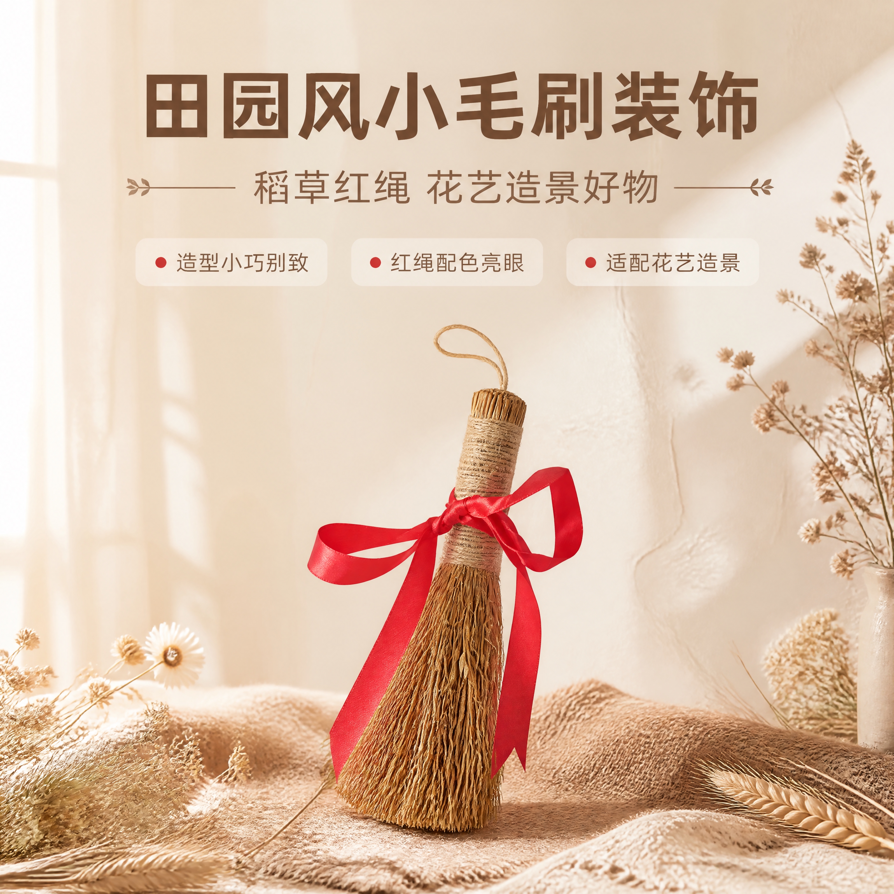 [商品] 使用【图1】稻草小毛刷捆红绳；保留稻草材质、麻绳捆扎… - 图片创意预览