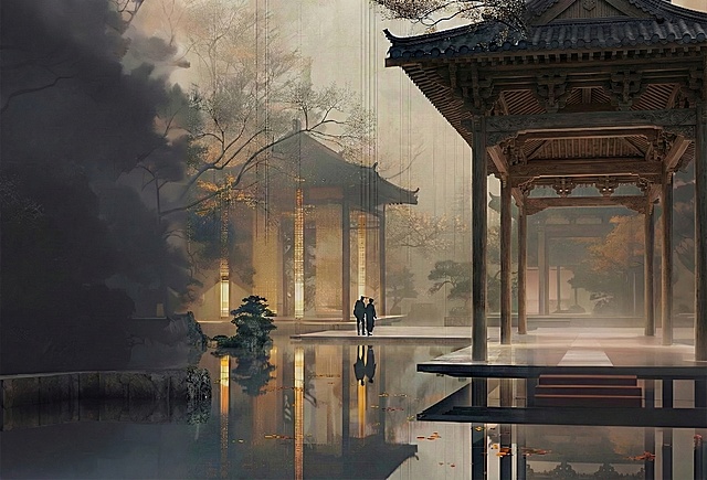 删除右边亭子的幕布