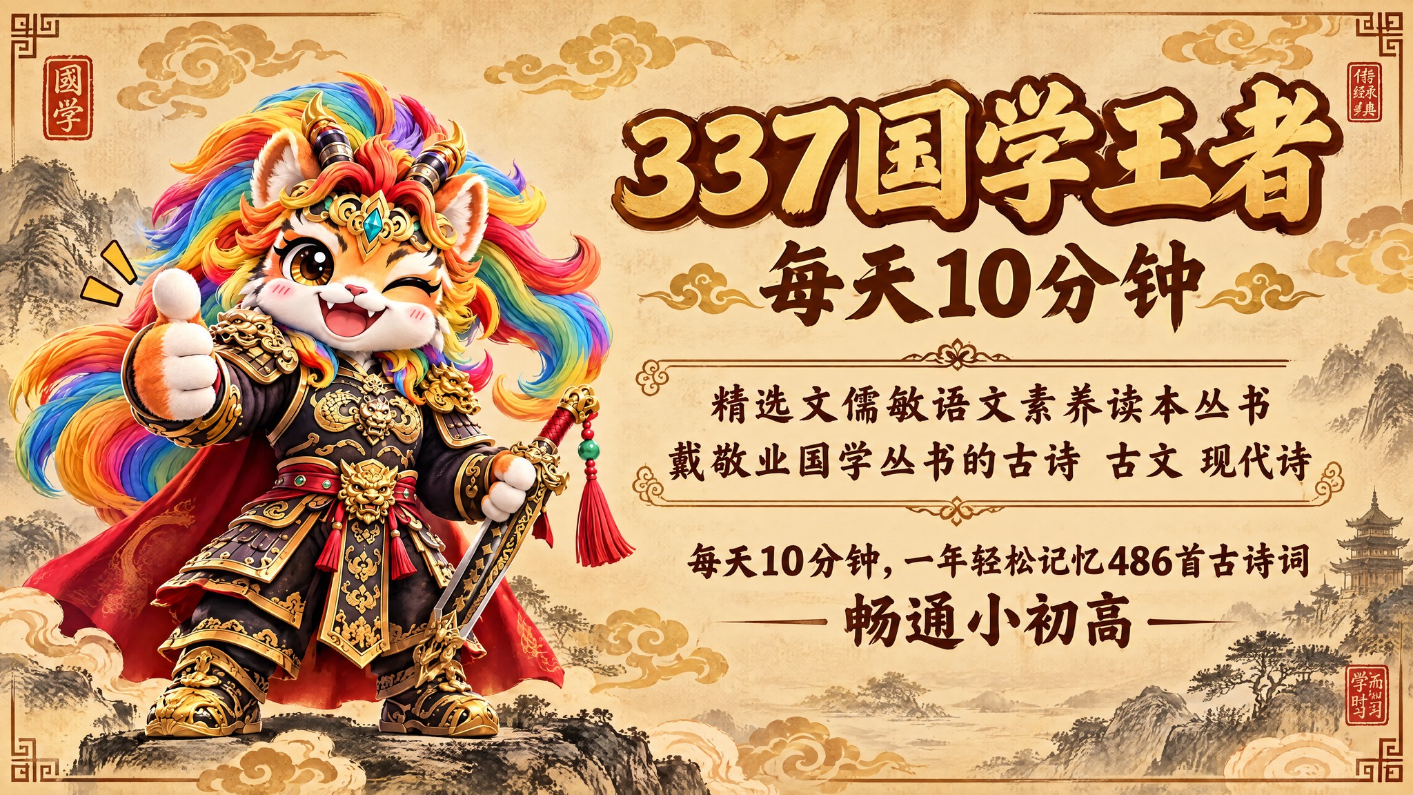 横版教育宣传图，尺寸540x292，左侧放置参考图中的彩虹鬃毛… - 图片创意预览