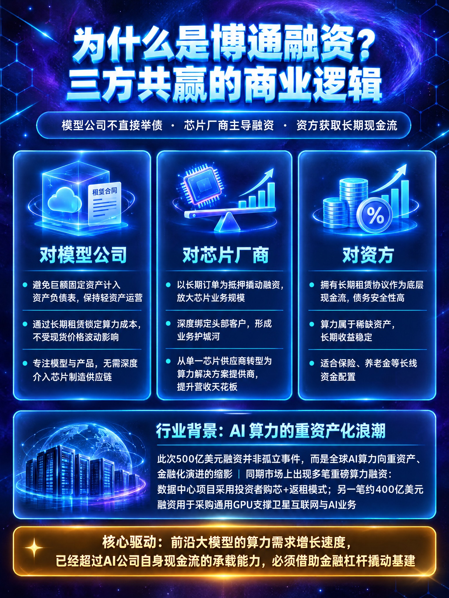 参照这张图的深空黑紫科技质感风格，生成一张新的三方共赢商业逻辑… - 图片创意预览