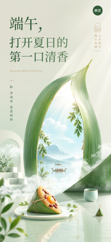 端午节节日祝福清新现代风通用全屏竖版海报预览效果