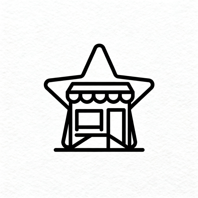 设计一个星型的收藏店铺图标，简约线条风格，黑色描边空心星形，干净清晰的矢量图标设计预览效果