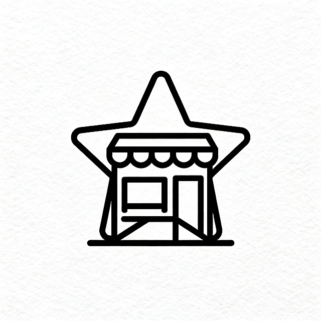 设计一个星型的收藏店铺图标，简约线条风格，黑色描边空心星形，干净清晰的矢量图标设计
