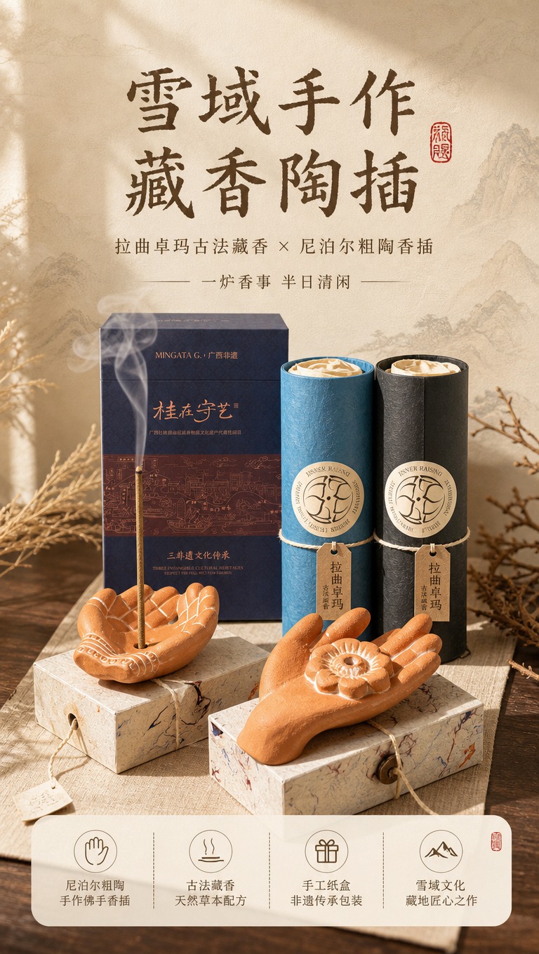 [商品] 使用【图1】两款尼泊尔手作粗陶佛手香插（掌心款+托花… - 图片创意预览