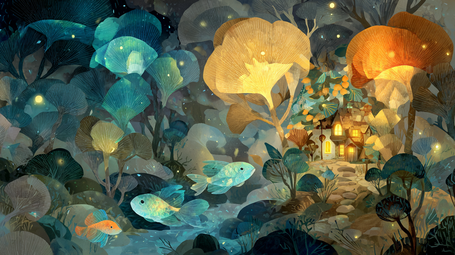 A dreamlike illustration with t… - 图片创意预览