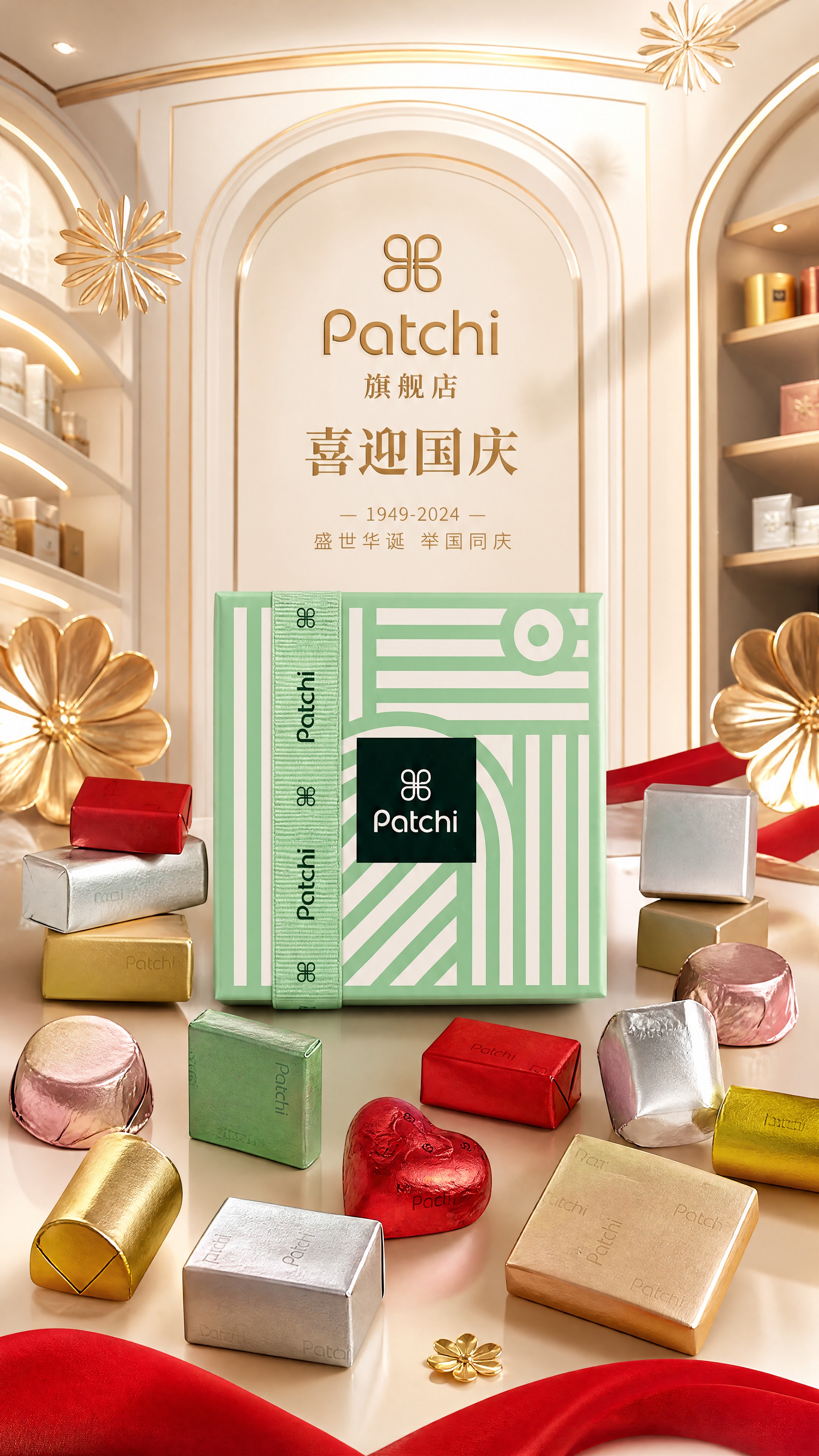 国庆节直播间背景图，写实数字插画，电影级光影，强烈明暗对比，强… - 图片创意预览