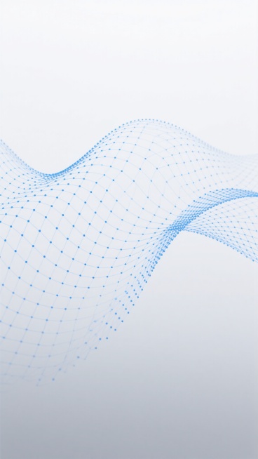 极简风格的抽象背景，由蓝色的点阵和线条构成的波浪状网格图案，从画面底部向上延伸并逐渐变得稀疏，整体呈现出轻盈流动的视觉效果。背景采用纯净的白色渐变，顶部明亮柔和，底部略带灰色调，营造出宁静、科技感与未来感兼具的氛围。网格线条纤细均匀，蓝色纯度适中，点与线的连接自然流畅，形成有节奏的韵律感，画面简洁大方，信息传达清晰直接，具有现代设计感。预览效果