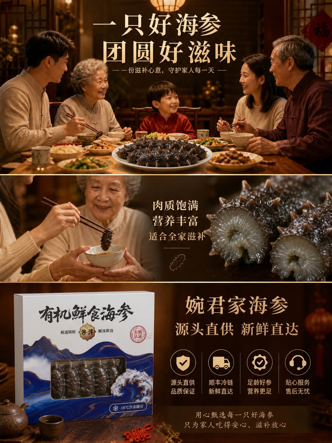 1. 上段主标题更新为"一只好海参 团圆好滋味"，保持原字体样… - 图片创意预览