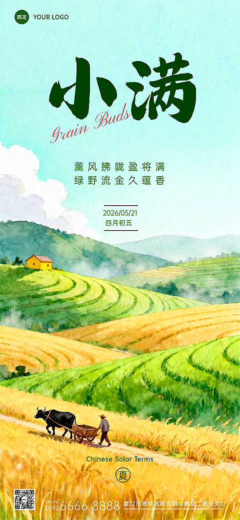 初夏小满二十四节气全屏竖版海报