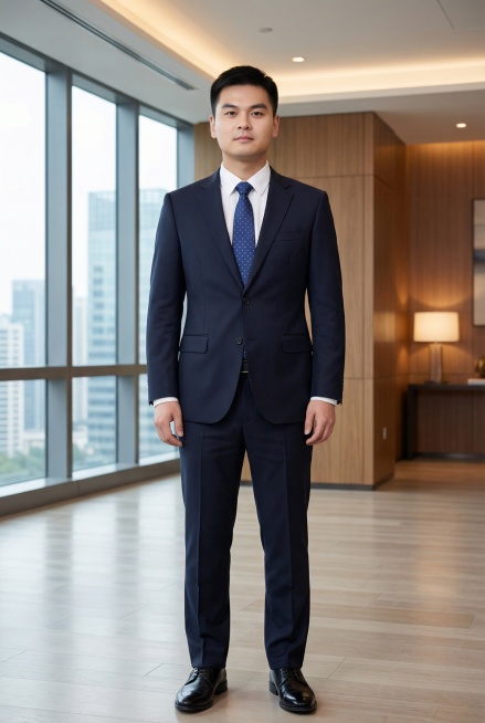 美化人物形象，根据人物面部特征生成职业风格全身照，人物双臂自然下垂预览效果