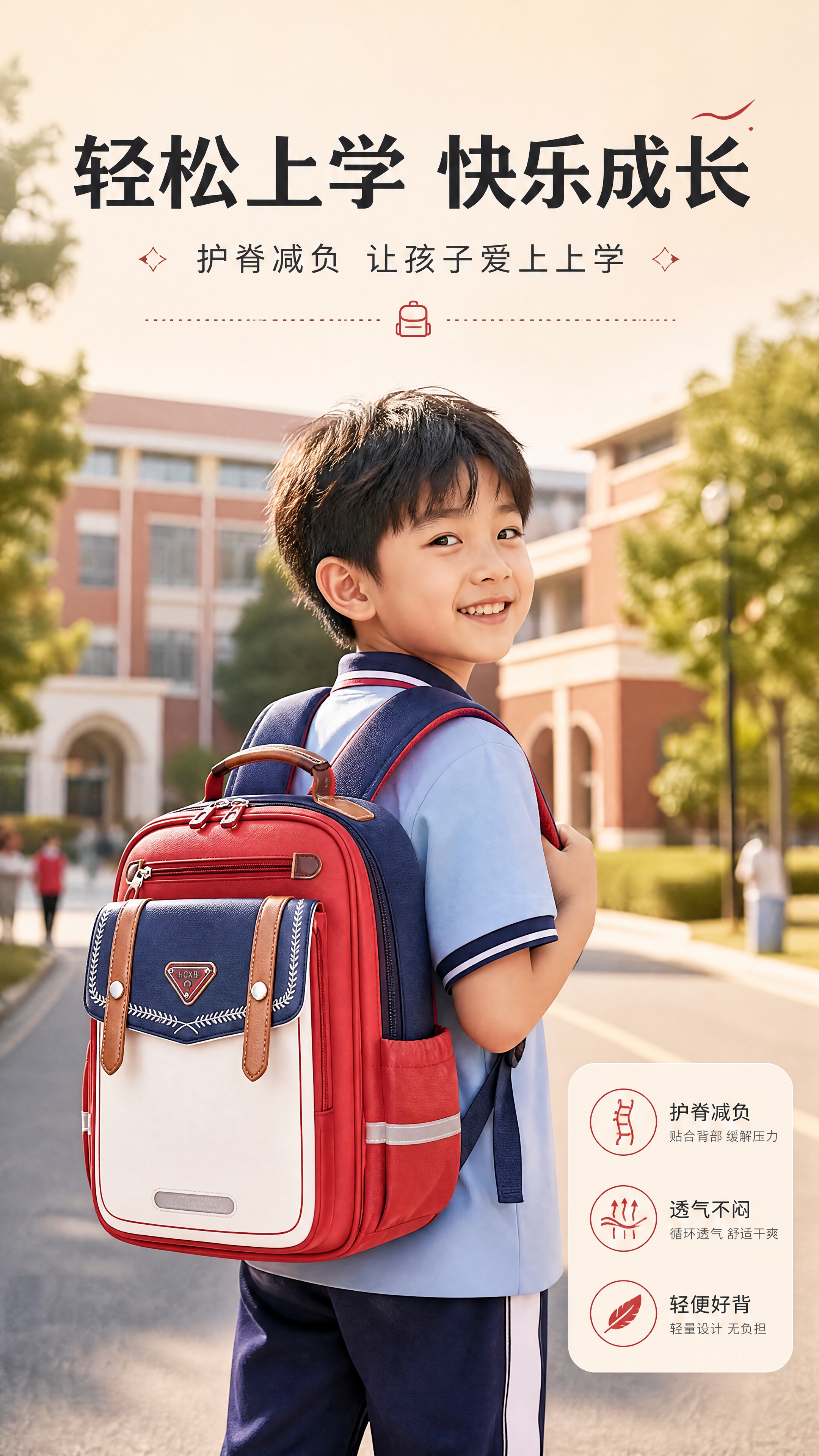 [商品] 使用【图10】红蓝拼色小学生书包；保留书包整体结构、… - 图片创意预览