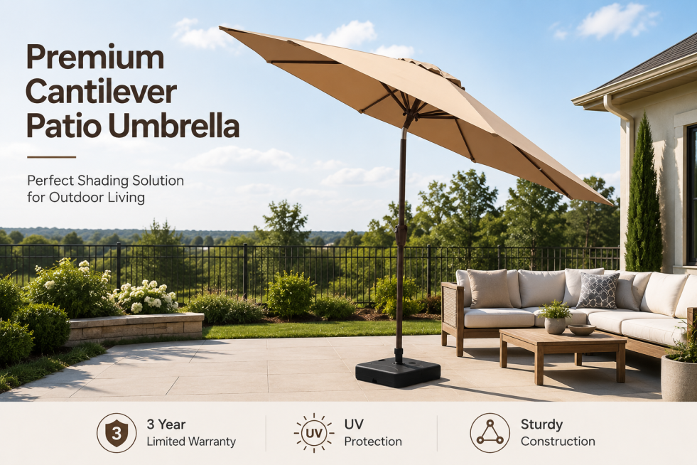 Main Visual Poster for Beige Patio Offset Umbrella, keep the original product's beige color, cantile预览效果