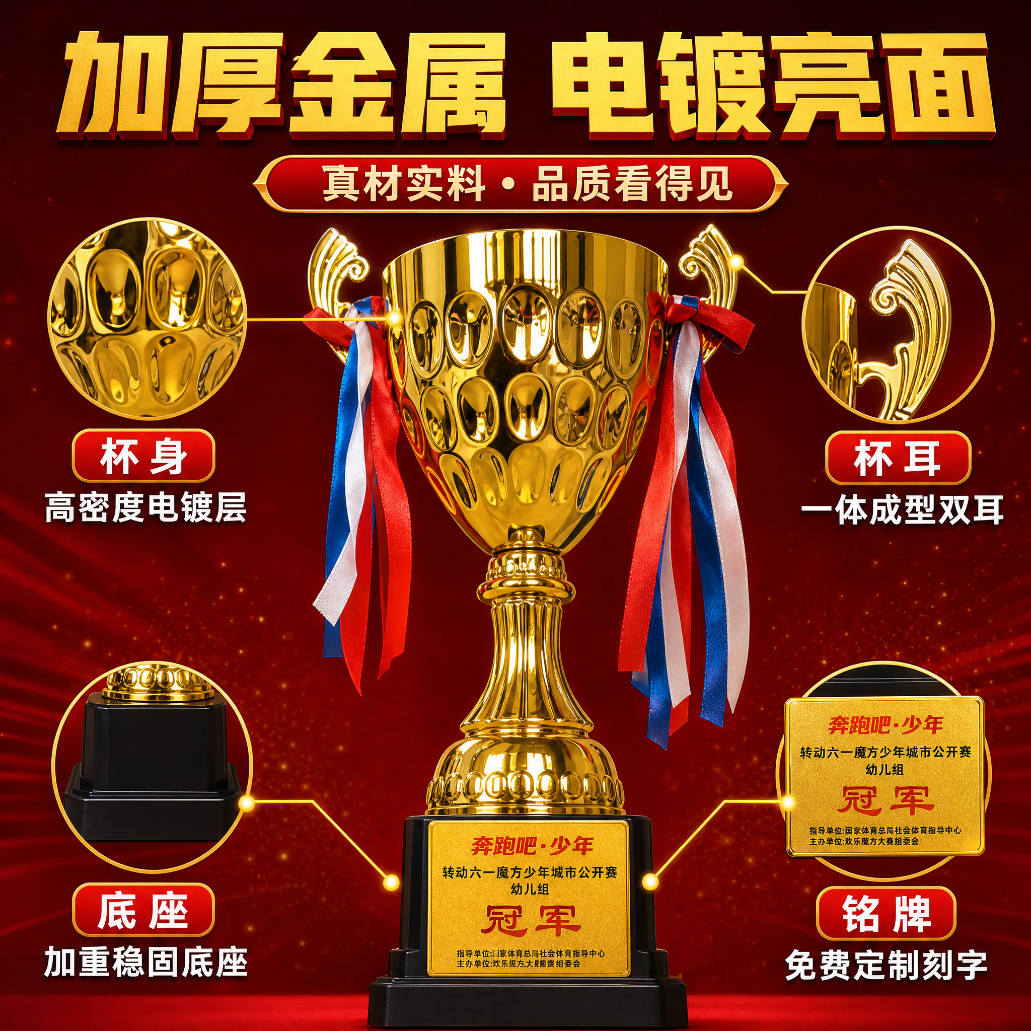 [主图-2] 金属奖杯定制 核心亮点 加厚金属材质与电镀工艺展… - 图片创意预览