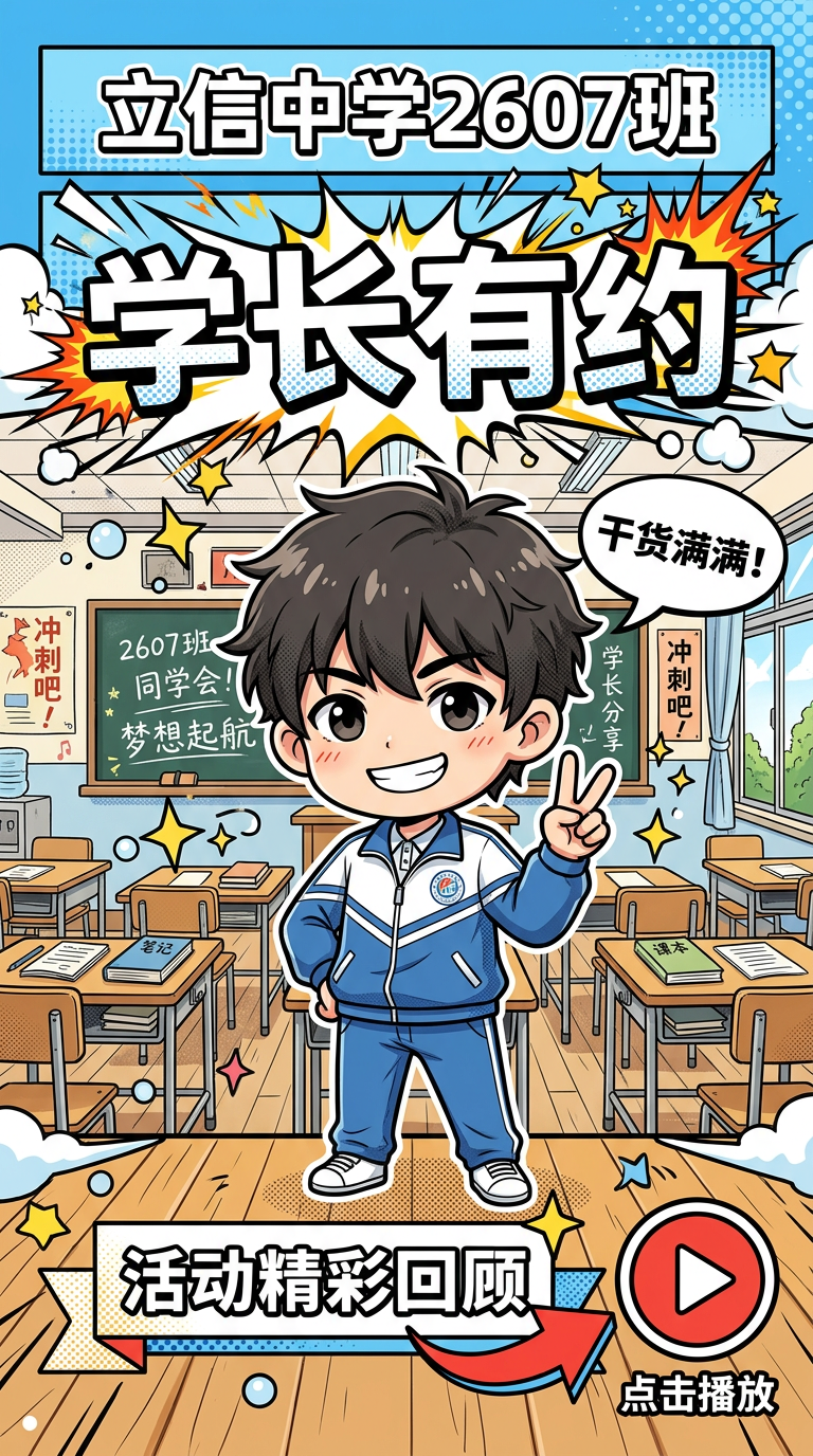 立信中学2607班学长有约活动视频回顾漫画版竖屏封面，9:16… - 图片创意预览