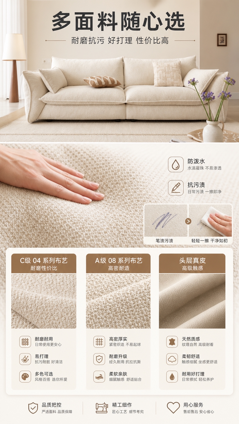 [商品] 使用【图1】S2523 格兰朵沙发，米白色意式方块款… - 图片创意预览