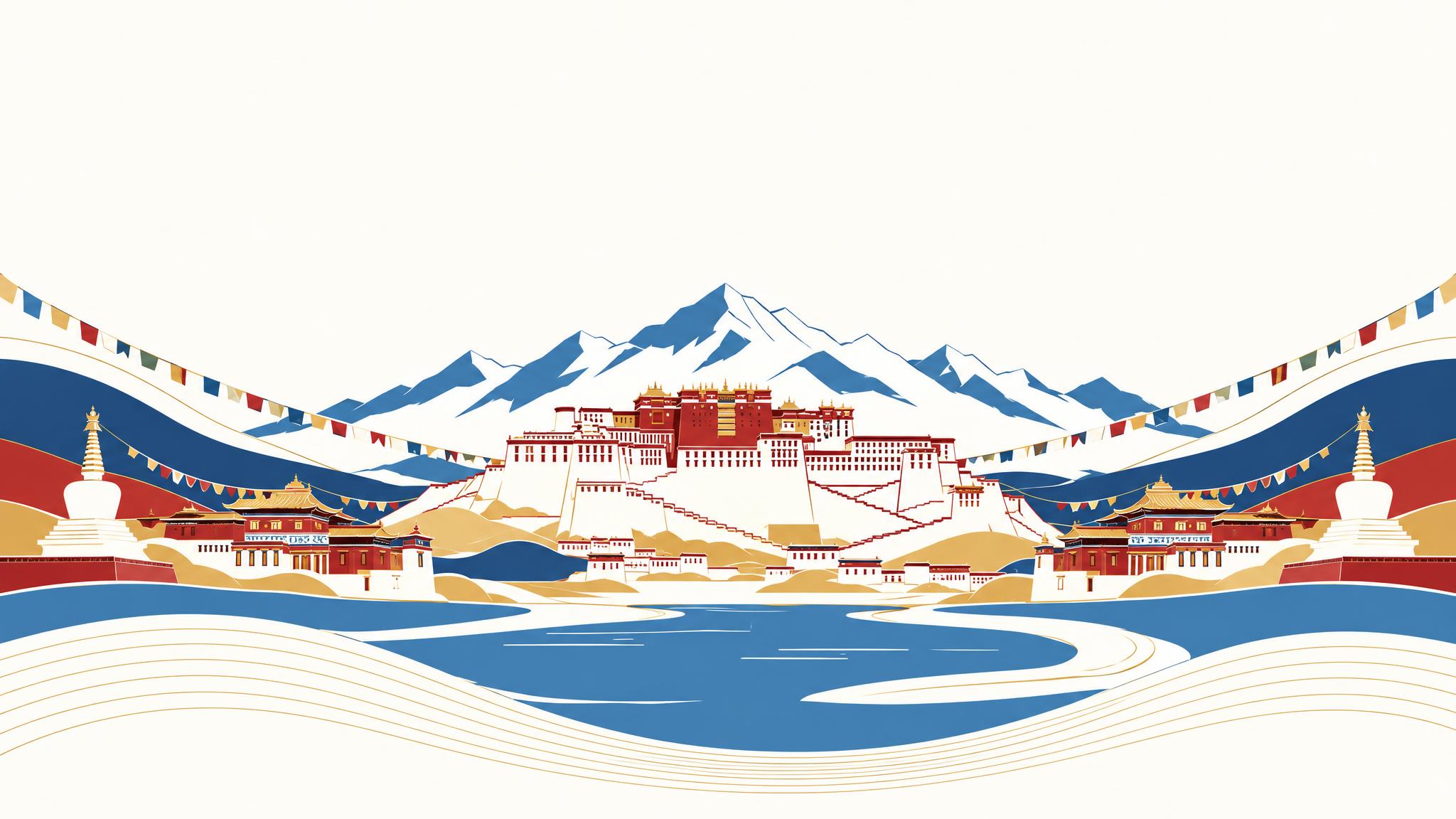 参考图中的矢量扁平插画风格，重新生成拉萨布达拉宫主题画面，保持… - 图片创意预览