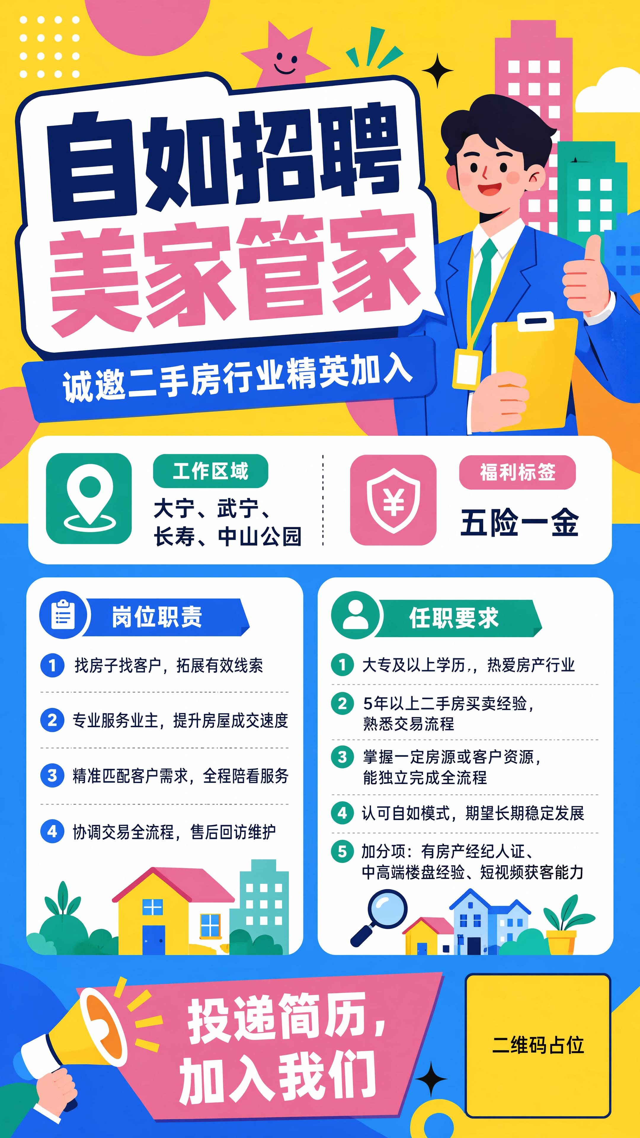 平面2D简约多巴胺动画风格招聘海报，版式精美。主标题大字体"自… - 图片创意预览
