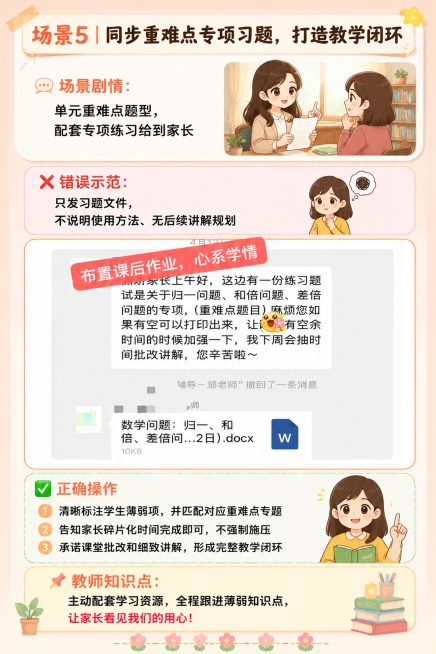 帮我做一条H5长图，想放在微信公众号推文：
 一、推文基础设定（带有展翅日系治愈风格）
 标题（二次元软萌双版本，内部师资用）
1. 软萌款：✨展翅老师成长手册｜5套家校沟通漫画案例，把课后服务做到满预览效果