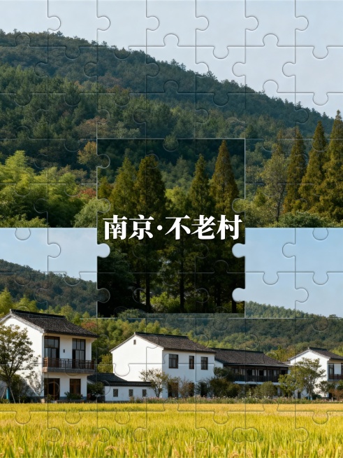 你的任务
帮我制作几份由地区的2到9张拼图出来的风景宣传照片，并在图片中心用正楷标上地点
#地点分别为
苏州·明月湾古村（距苏州城区1h，上海/杭州约1.5h）
杭州·龙坞茶镇（距杭州市区40分钟，上预览效果