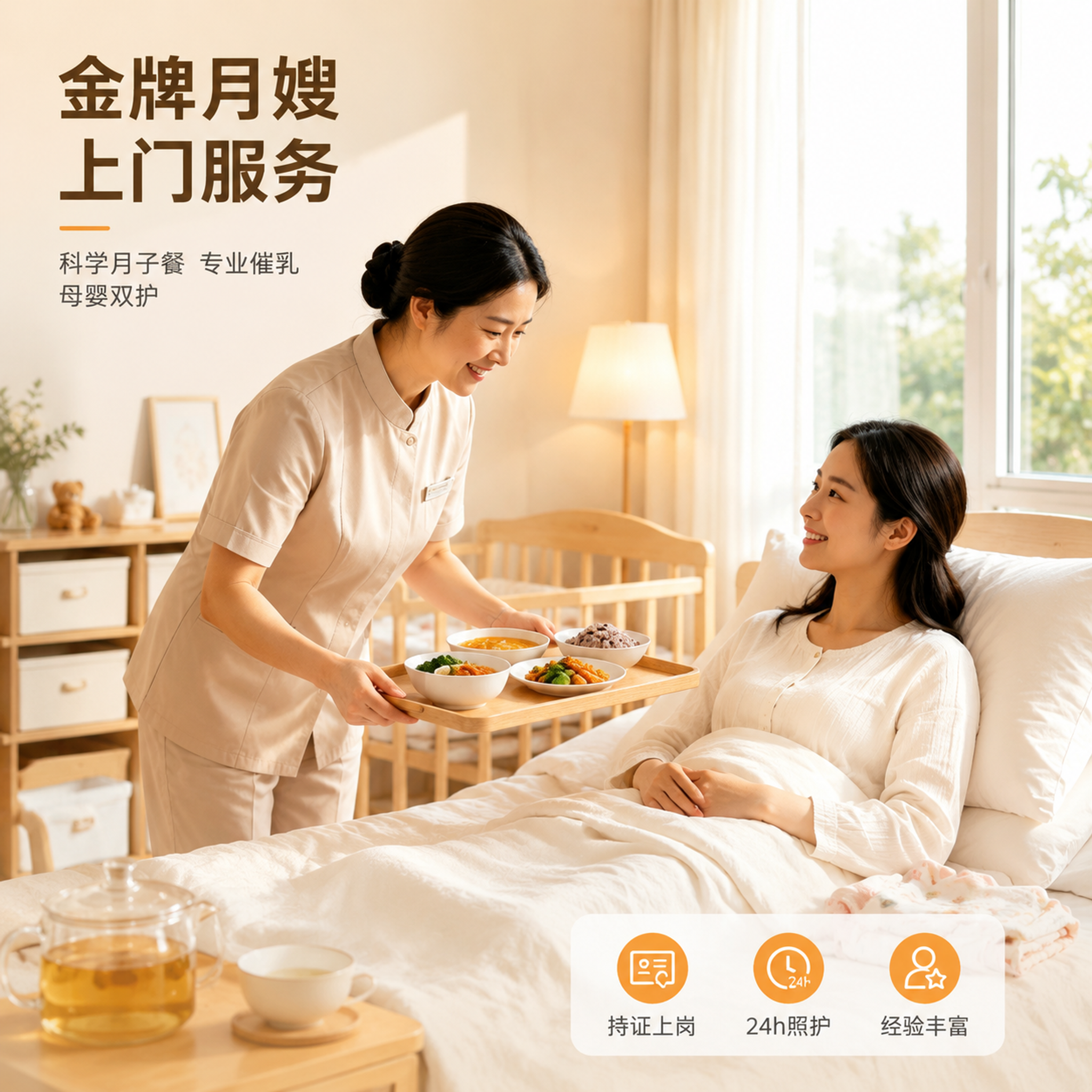 [主图-1] 金牌月嫂上门服务主题首图，突出月子餐定制与专业催… - 图片创意预览